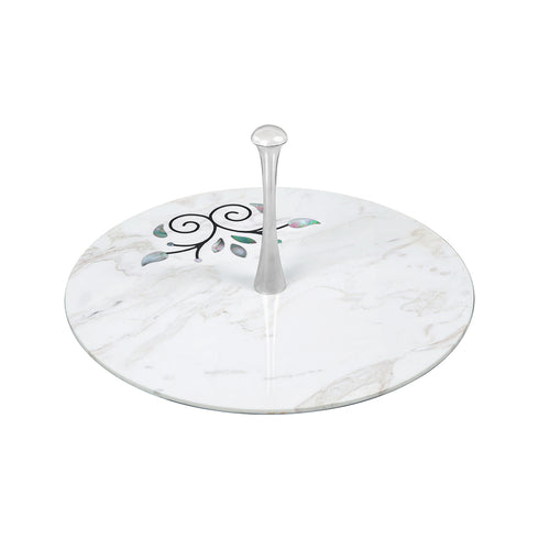 White Marble Tier Tray with Floral Motif